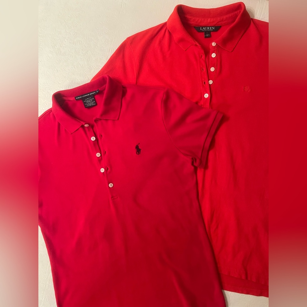 Ralph Lauren Polo Shirts L LOT OF 2 Red and Orange Women  Classic 5 Button Front